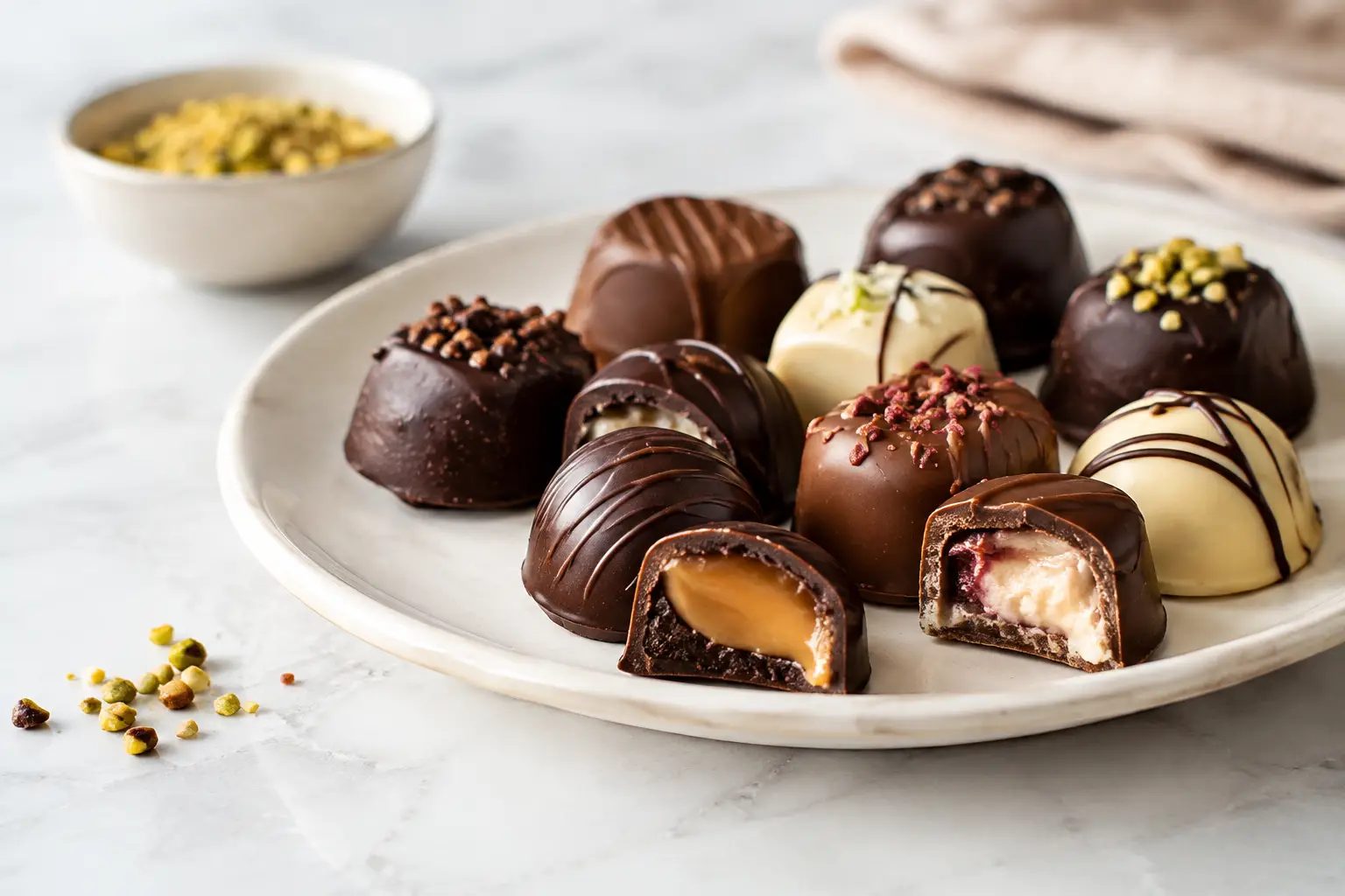 Eksempel på fyldt chokoladekonfekt hjemme