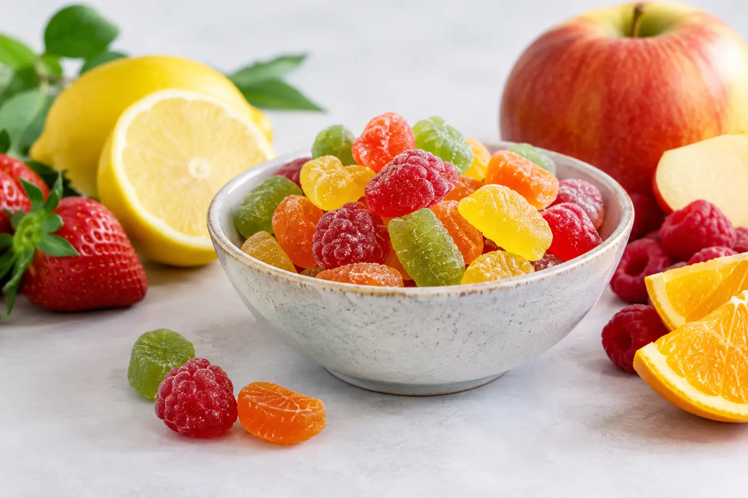 Vegansk vingummi eksempel med frugt og syre